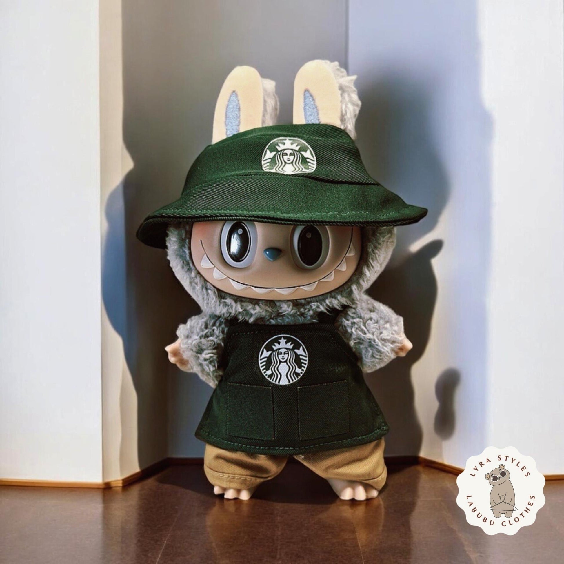 Labubu handmade doll starbucks clothes Doll outfit Labubu have a seat 17 cm Labubu  Doll accessories Popmart Birthday gift