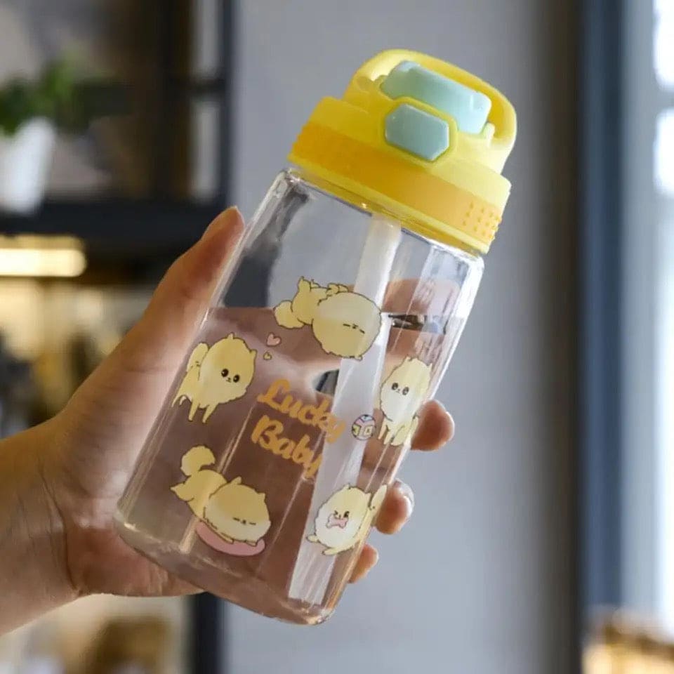 Lucky Baby Water Bottle, Kids Water Sippy Cup, Creative Cartoon Baby Feeding Cup, Portable Baby Water Bottle School Kids Kettle, Water Bottle Bouncing Cup, 480ML Leakproof Children's Straw Cup