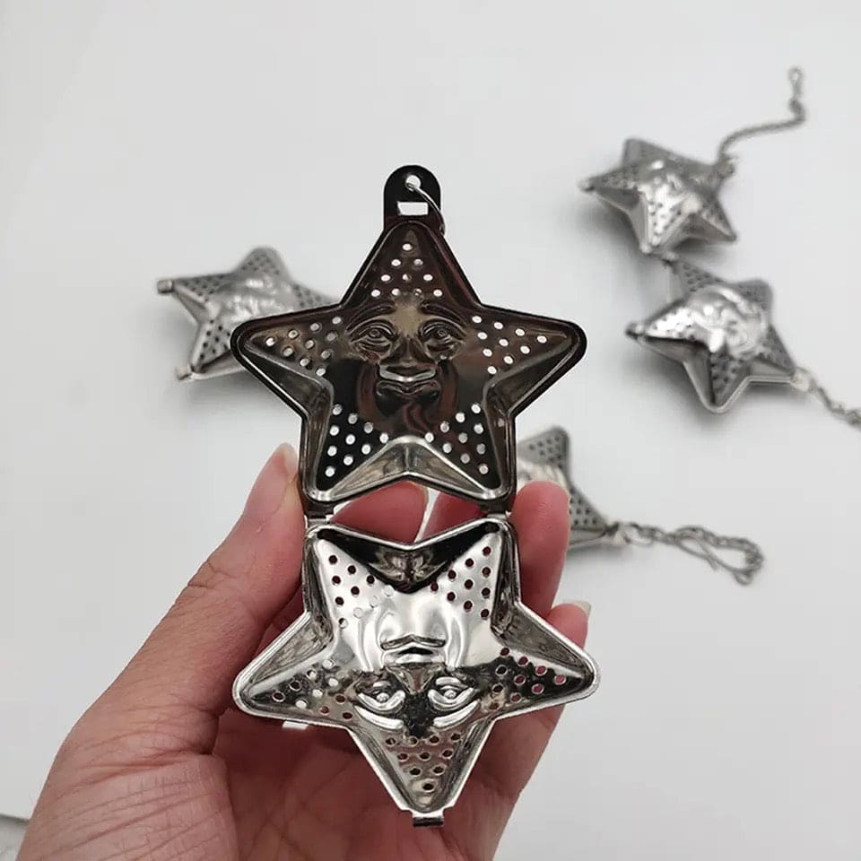 Star Tea Mesh Infuser, Stainless Steel Tea Strainer, Reusable Tea Filter With Chain Hook, Spice, Herb, Tea Seasoning Filter, Large Capacity Tea Infuser for Kitchen Bar Restaurant, Spice Filter Drinkware Gadget Kitchen Tools Accessories