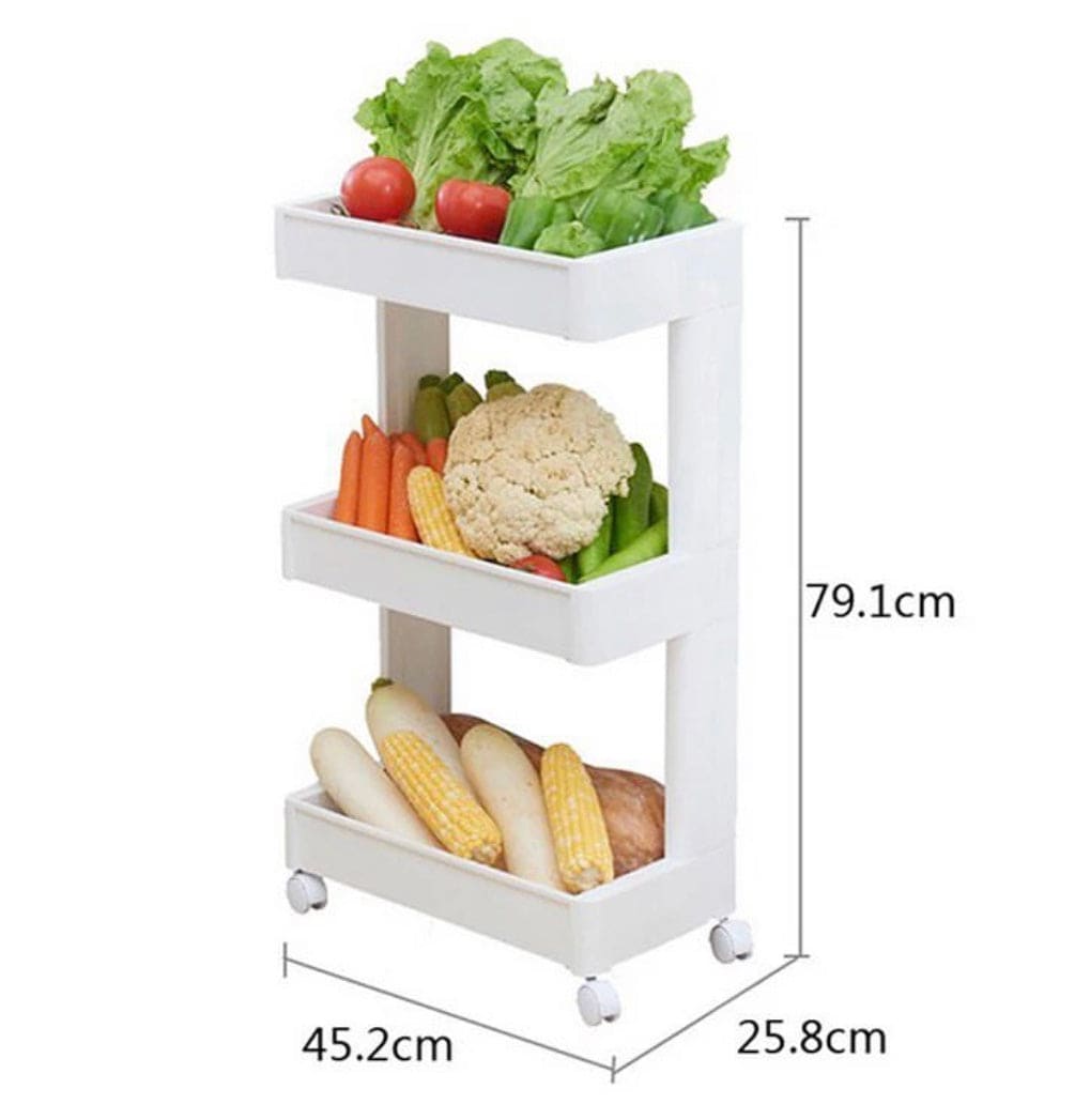 Three Layer Storage Cart, Rotating Wheels Kitchen Bathroom Organizer, Three Layer Trolley, Hairdressing Trolley Rack Mobile Shelf