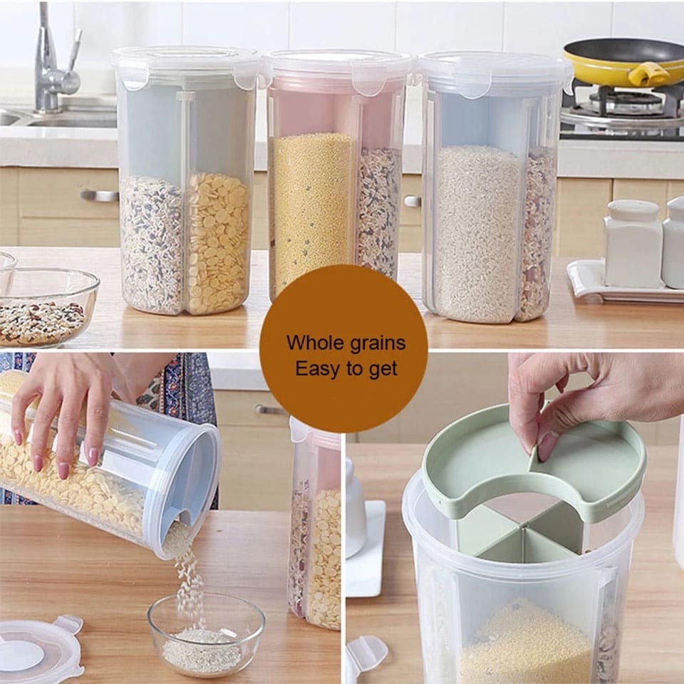 3 Compartment Food Preservation Plastic Container, Large Dry Fruit Box, Air Tight Cereal Jar