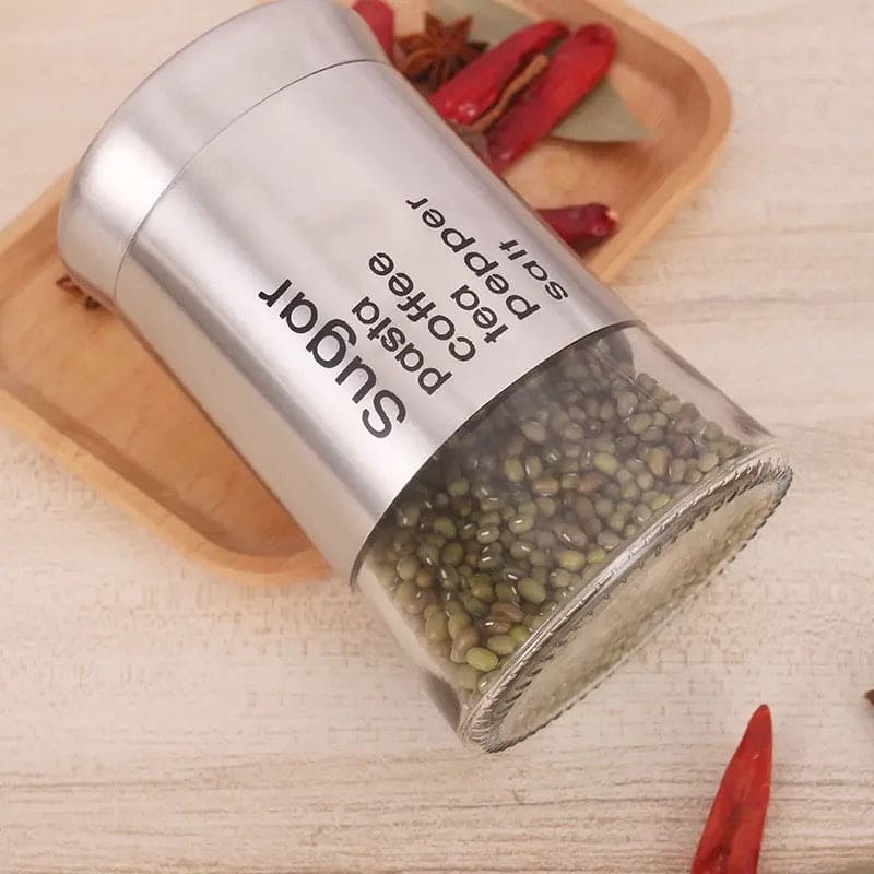 TCS Food Storage Jar, Coffee Beans Tea Snacks Sealed Container,  Multifunctional Leak Proof Transparent Wide Caliber Canister, Seasoning Bottle Spice Jars, Multifunction, Kitchen Cereal Dispenser Storage Containers, Stainless Steel Hermetic Pots