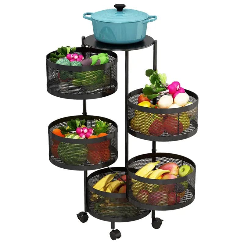Round Multi Tier Rotary Storage Basket, 360 Degree Rotatable Kitchen Shelf, Multilayer Living Room Basket, Multifunction Fruit And Vegetable Basket, Storage Basket Rack, Floor Stand Multi Tier Drawer Rolling Trolley Cart
