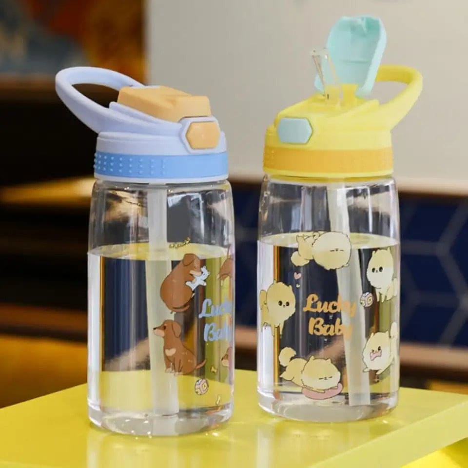 Lucky Baby Water Bottle, Kids Water Sippy Cup, Creative Cartoon Baby Feeding Cup, Portable Baby Water Bottle School Kids Kettle, Water Bottle Bouncing Cup, 480ML Leakproof Children's Straw Cup