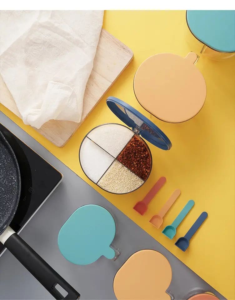 4 Grid Seasoning Organizer, Transparent Condiment Storage Box With Lids.