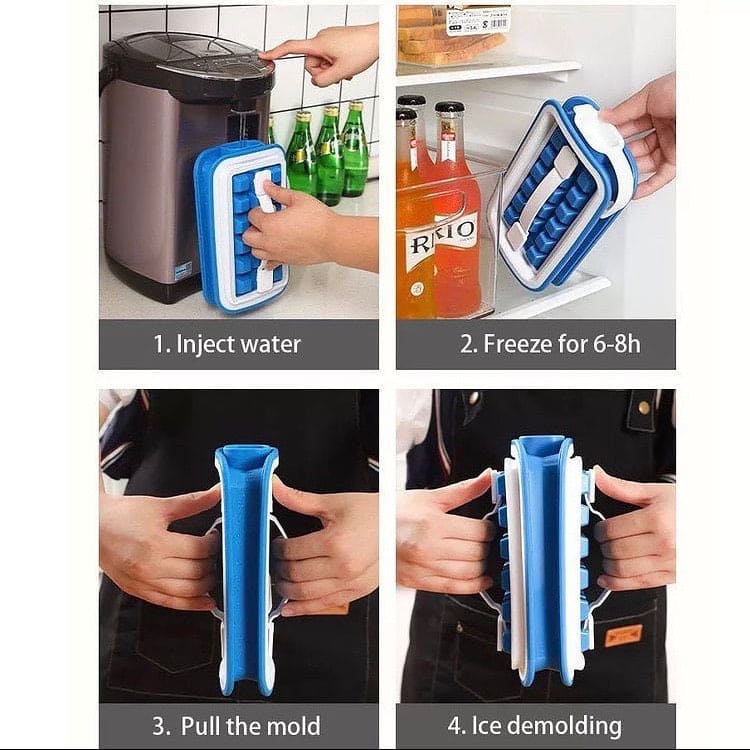 2 In 1 Folding Ice Tray, Blue Folding Ice Box, Silicone Ice Lattice Mold Water Bottle