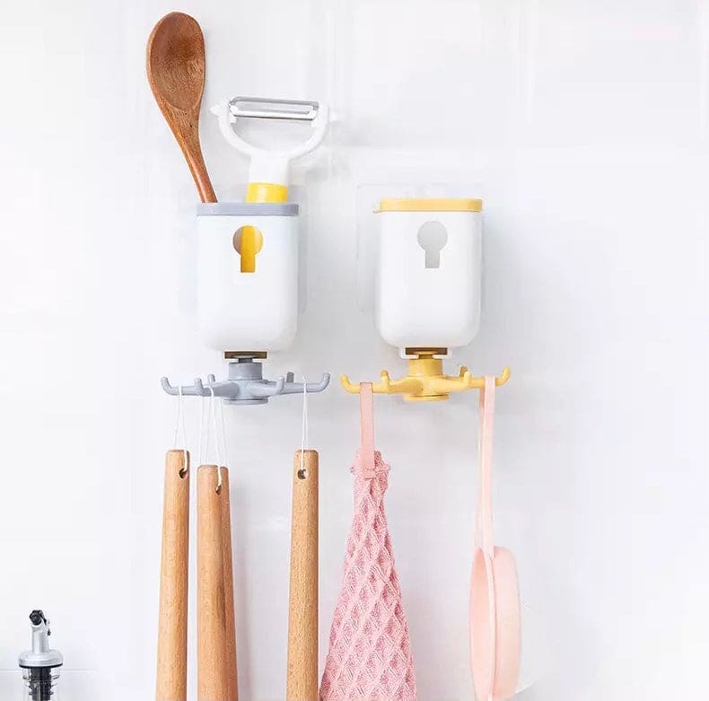 Creative New Storage Rotating Rack With Claw Hook, 360 Rotatable Hook Storage Hanger, Punch Free Multipurpose Hook, Home Storage Cabinet Rack, Wall Mounted Spoon Holder Rack