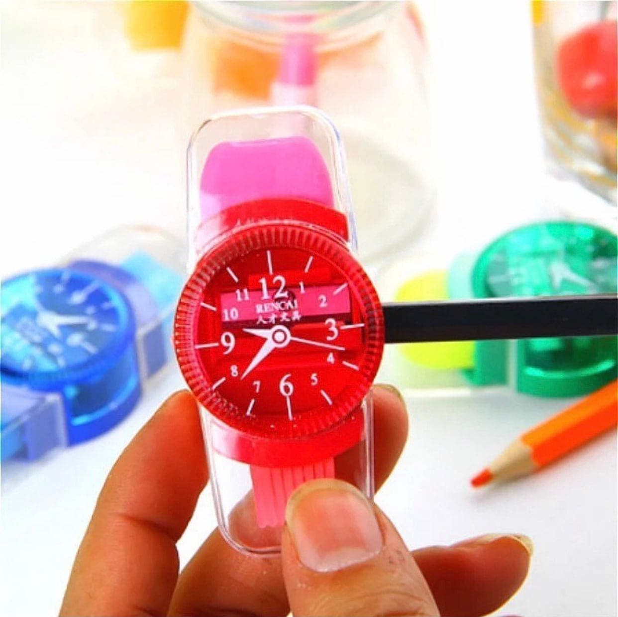 Creative 3 in 1 Pencil Sharpener, Creative Wristwatch Modelling Pencil Sharpener With Eraser And Brush