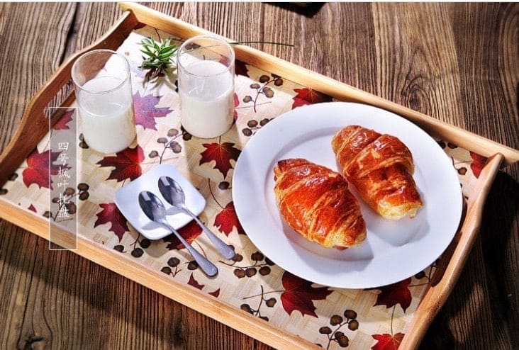 Set of 3 Bamboo Trays, Japan Style Tea Trays, Printed Serving Tray With Handles