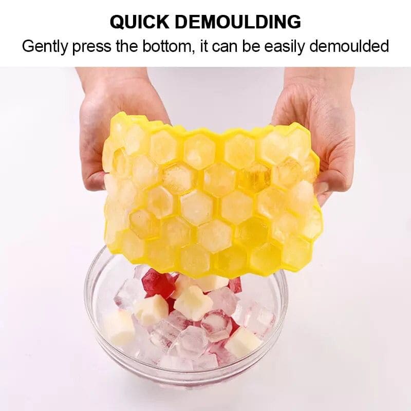 Silicone 37 Cells Hexagonal Honeycomb Shaped Ice Tray, Easy Release Mini Ice Cube Tray With Lid