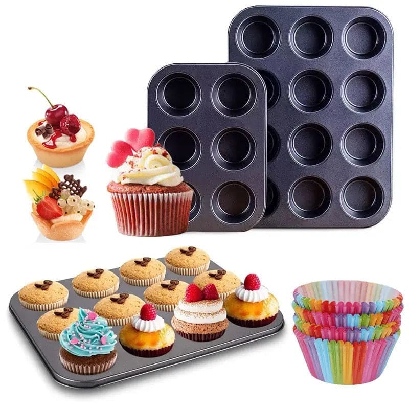 Non Stick Muffin Tray, Cupcake Muffin Tart Shells Mold, Cupcake Baking Tray, Bakeware Kitchen Accessories, Baking Pan Tool, Round Biscuit Pan