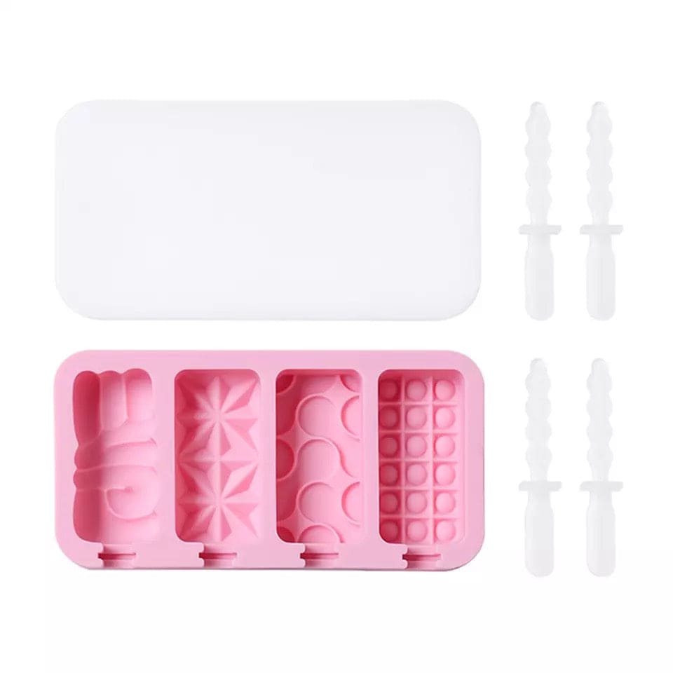 Set Of 4 Creative Ice Cream Molds, Silicone Ice Cream Mold, Ice Cube Tray Popsicle Molds, Frozen Ice Cube Molds, Homemade Freezer Ice Lolly Mold