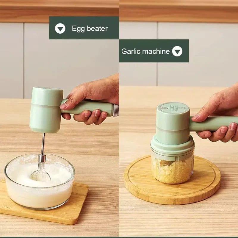 Mini Food Mixer, 3 In 1 Cordless Garlic Chopper, Electric Hand Mixer, Portable Manual Mixer, 3 Speed Adjustable Electric Egg Beater, Wireless Multifunction Hand Blender, USB Rechargeable Mini Food Chopper, Kitchen Blender For Baking Cooking