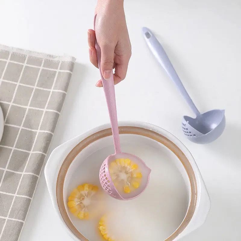 2 in 1 Soup Spoon Ladle, Long Handle Kitchen Strainer, Creative Multifunctional Soup Spoon & Colander, Wheat Kitchen Straw Soup Slotted Spoon, Plastic Spoon Filter Strainer, Household Kitchen Table wear Accessories