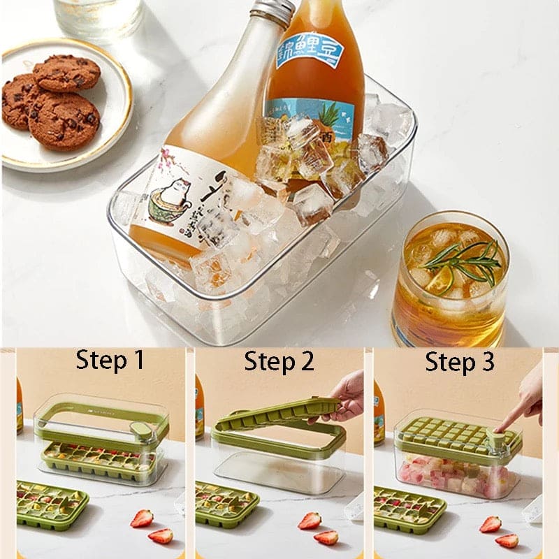 Button Press Ice Cube Tray, 31 Grids One Button Press Ice Cube Tray With Storage Box, Ice Cube Molds Ice Box, New Ice Cube Tray With Lid and Bin, Stackable Easy Release Ice Trays for Beverages