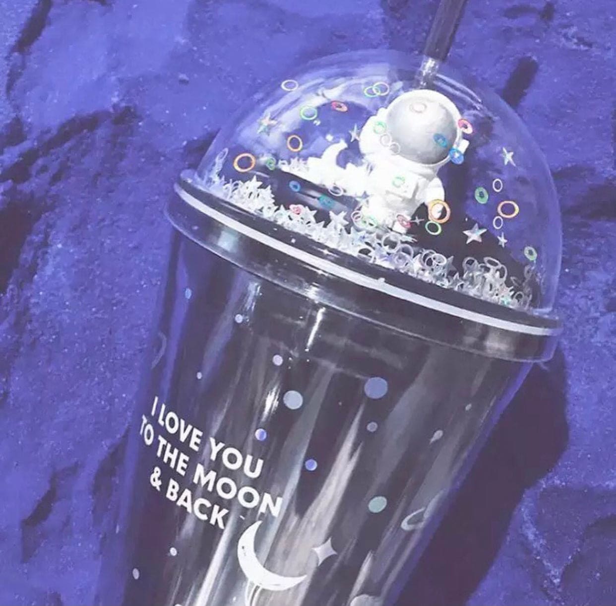 450ml Unisex Double Layer Creative Space Wandering Theme Heat Insulated Straw Cup, Summer Straw Ice Cup, Large Capacity Plastic Water Bottle