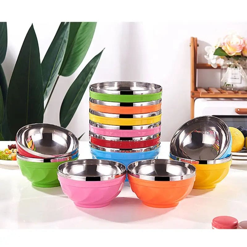 Candy Color Stainless Steel Bowl, Double Layer Creative Noodle Bowl Soup Bowl, Children Dinnerware Heat Insulation Rice Bowl, Stainless Steel Food Salad Container, Kitchen Utensils, Anti-scalding Kids Rice, Soup, Noodles, Salad Bowl