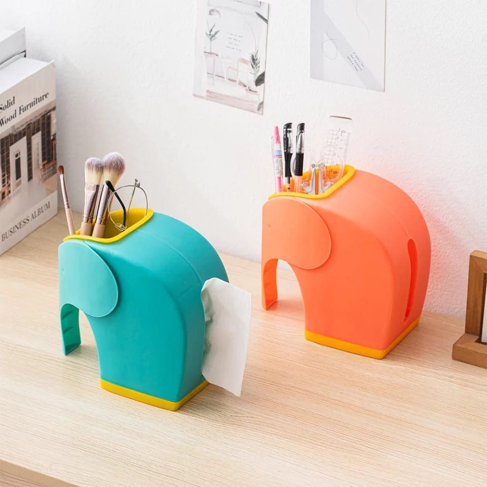 Model Elephant Pen Holder, Tissue Box Home Decoration For Living Room, Children's Desk Decor.