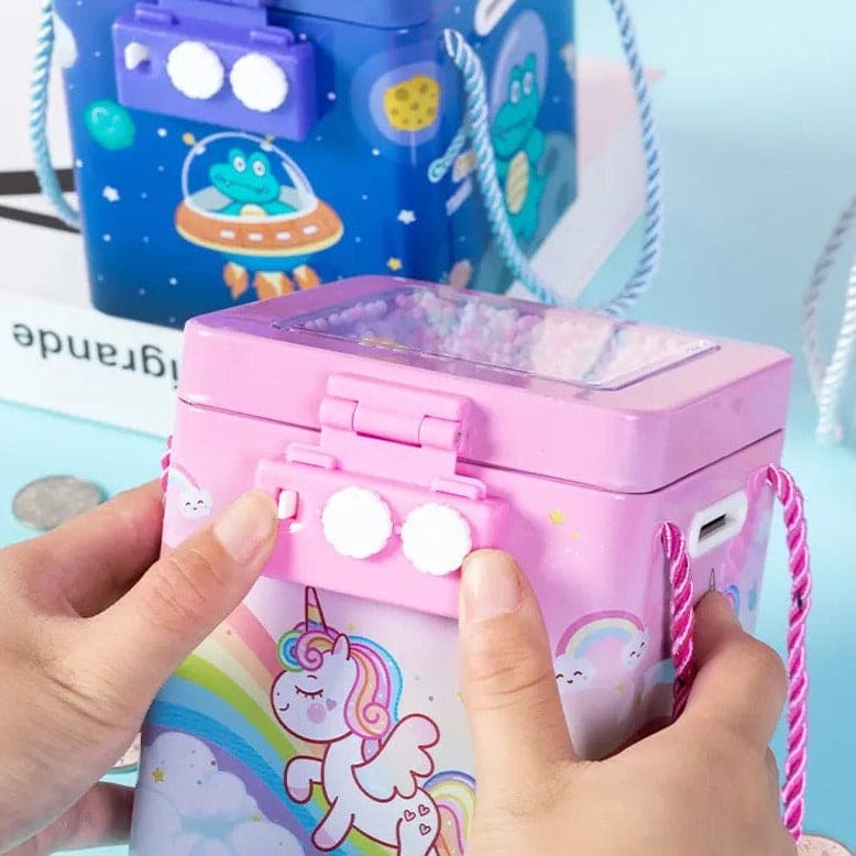 Cute Tinplate Square Piggy Bank, New Unicorn Tinplate Hand Rope Square Password Lock Piggy Bank, Piggy Bank Children Banks Cash Box Lock, Metal Piggy Bank with Password Number Lock, Metal Money Bank for Kids