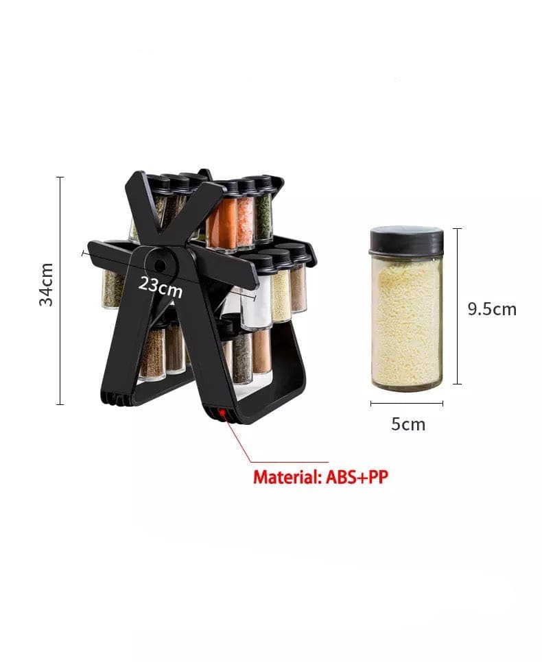18 Pcs Spice Jar Set. Multifunctional Rotatory Seasoning Rack, Seasoning Bottle Holder, Ferris Wheel Spice Shelves, Rotating Glass Seasoning Rack, Revolving Countertop Spice Organizer, Kitchen 360 Rotating Spice Rack