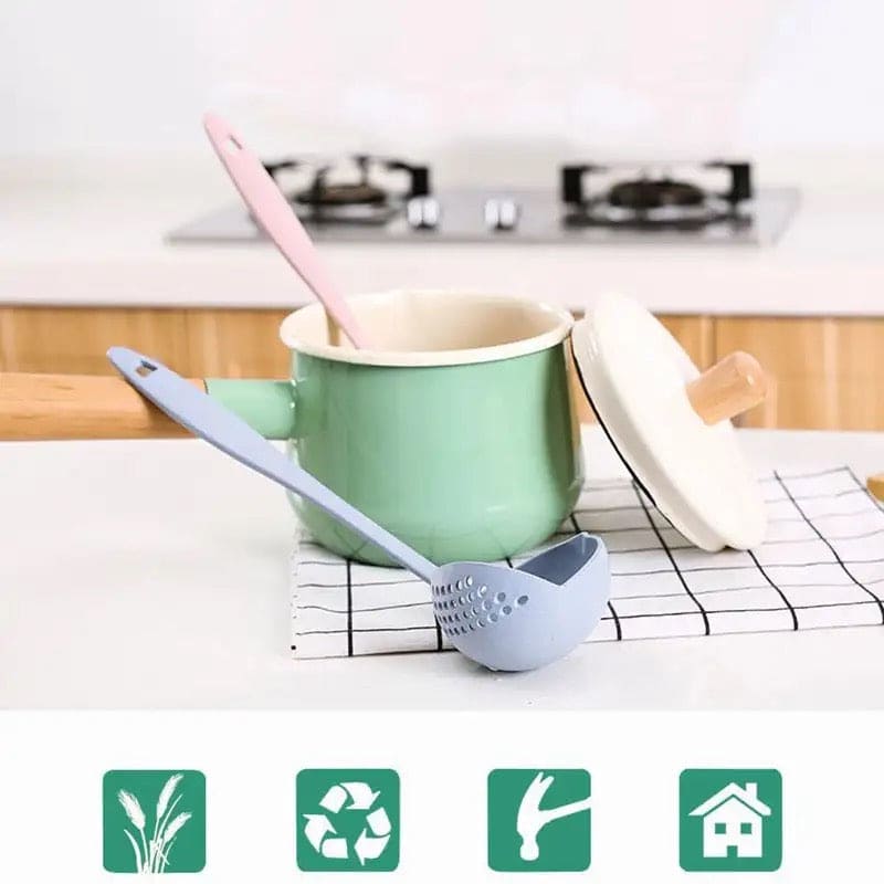 2 in 1 Soup Spoon Ladle, Long Handle Kitchen Strainer, Creative Multifunctional Soup Spoon & Colander, Wheat Kitchen Straw Soup Slotted Spoon, Plastic Spoon Filter Strainer, Household Kitchen Table wear Accessories