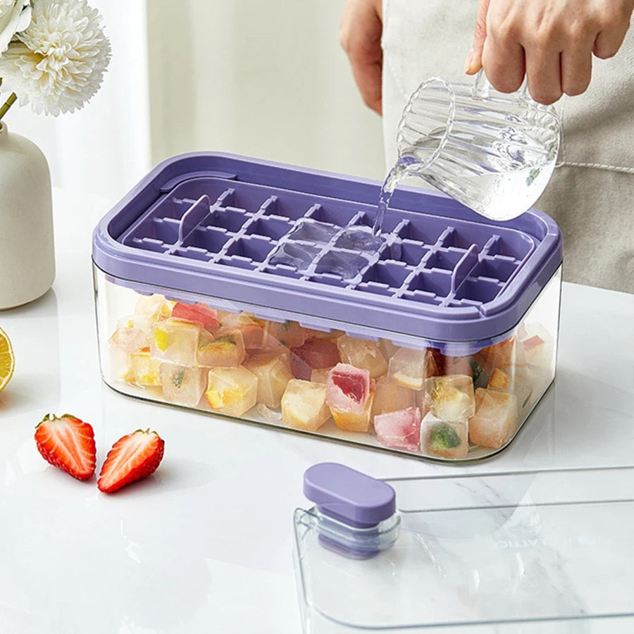 Button Press Ice Cube Tray, 31 Grids One Button Press Ice Cube Tray With Storage Box, Ice Cube Molds Ice Box, New Ice Cube Tray With Lid and Bin, Stackable Easy Release Ice Trays for Beverages