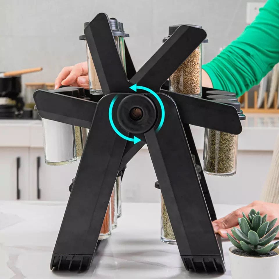 18 Pcs Spice Jar Set. Multifunctional Rotatory Seasoning Rack, Seasoning Bottle Holder, Ferris Wheel Spice Shelves, Rotating Glass Seasoning Rack, Revolving Countertop Spice Organizer, Kitchen 360 Rotating Spice Rack