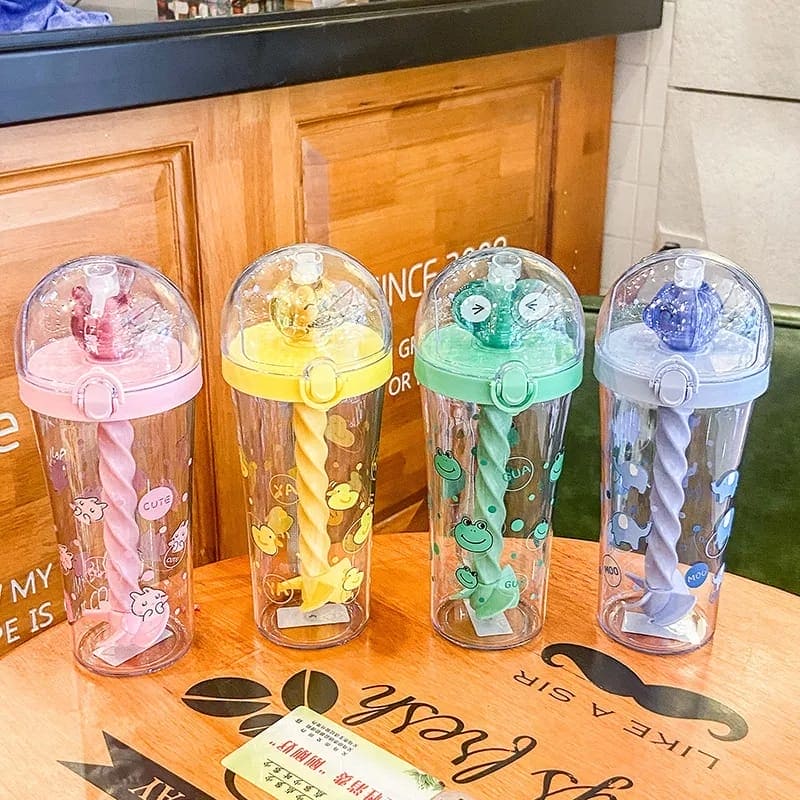 Cute Cartoon Mixing Cup, Creative Student Children Straw Cup, Plastic Straw Water Bottle, Cartoon Stirring Water Bottles, 500ml Infuser Kids Water Bottle, Portable Large Capacity Student Drink Mixing Cup