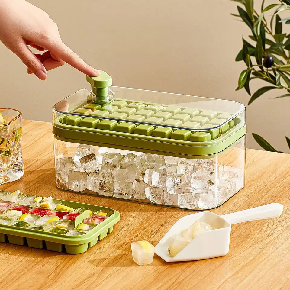 Button Press Ice Cube Tray, 31 Grids One Button Press Ice Cube Tray With Storage Box, Ice Cube Molds Ice Box, New Ice Cube Tray With Lid and Bin, Stackable Easy Release Ice Trays for Beverages