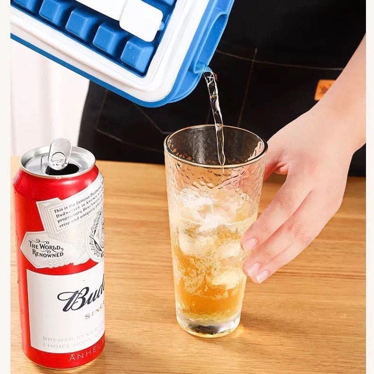 2 In 1 Folding Ice Tray, Blue Folding Ice Box, Silicone Ice Lattice Mold Water Bottle