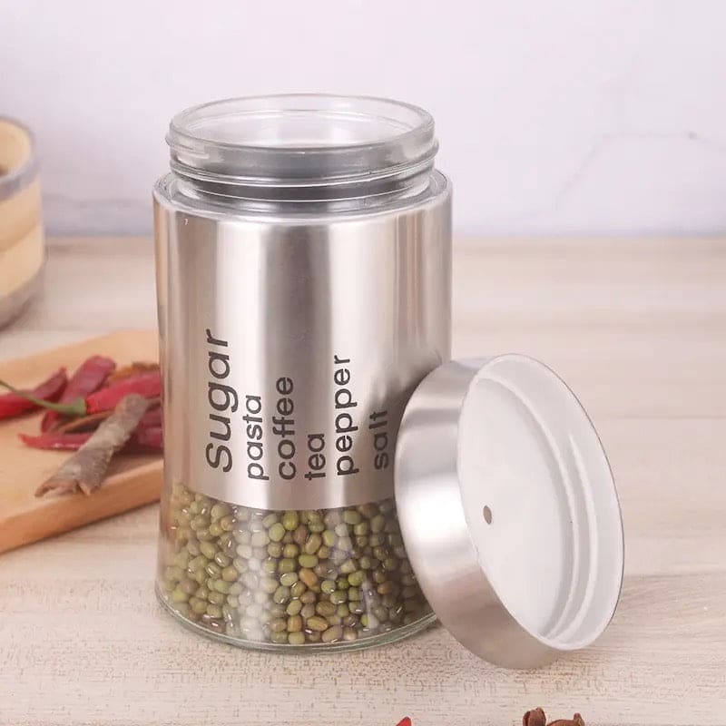 TCS Food Storage Jar, Coffee Beans Tea Snacks Sealed Container,  Multifunctional Leak Proof Transparent Wide Caliber Canister, Seasoning Bottle Spice Jars, Multifunction, Kitchen Cereal Dispenser Storage Containers, Stainless Steel Hermetic Pots