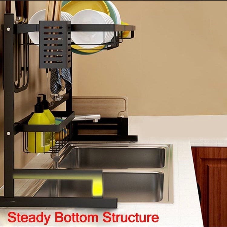 Kitchen Shelf Organizer, Dish Drying Rack, Stainless Steel Sink Drain Rack, Dishes Cutlery Dry Rack, Multifunction Metal Utensils Holder, Sink Storage Sponge Drain Rack, Telescopic Drain Rack, Double Layer Dish Organizer, Over Sink Rack