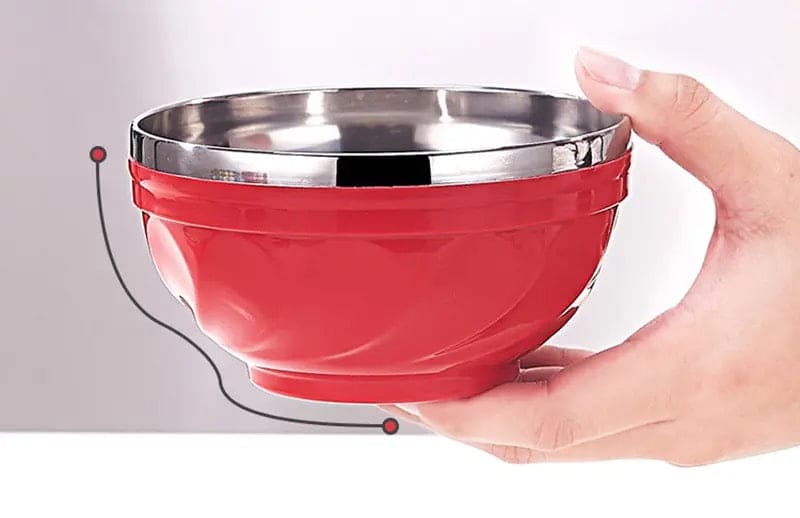 Candy Color Stainless Steel Bowl, Double Layer Creative Noodle Bowl Soup Bowl, Children Dinnerware Heat Insulation Rice Bowl, Stainless Steel Food Salad Container, Kitchen Utensils, Anti-scalding Kids Rice, Soup, Noodles, Salad Bowl