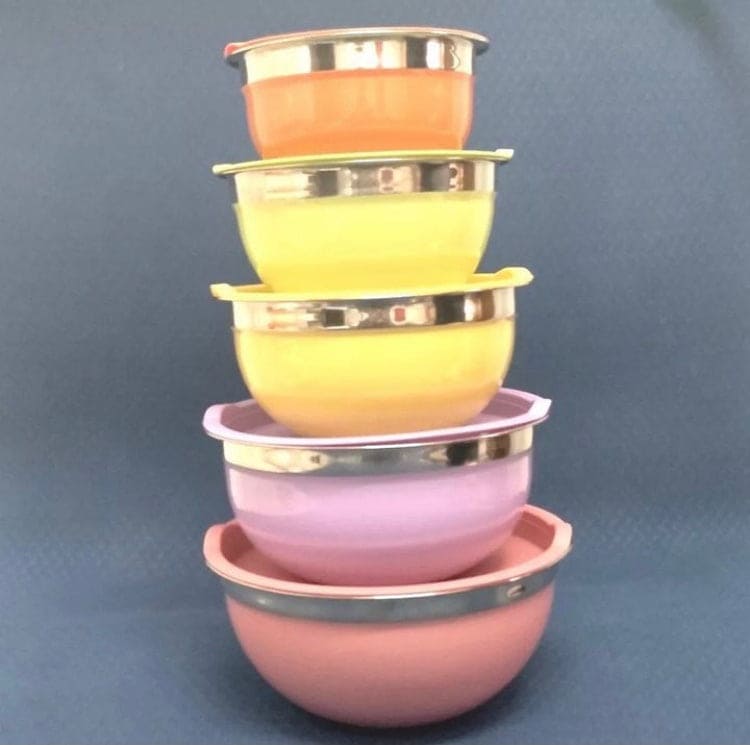 Set Of 5 Colorful Stainless Steel Bowl With Lids, Salad Mixing Bowl Set, Food Cooking Bowl Set, Stackable Nesting Mixing Bowls with Airtight Lids, Kitchen Washing Storage Container, Steel Lunch Box