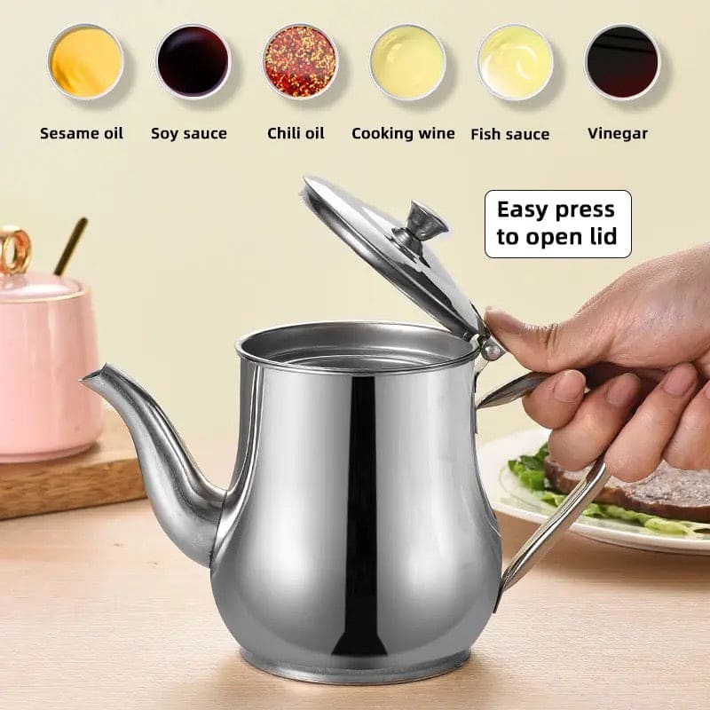 Stainless Steel Kettle Oil Filter Pot, Oil Skimmer Jug, Oil Filter Kettle, Portable Oil Strainer Pot, Cooking Oil Tank With Filter, Oil Dispenser Pot With Removable Filter, Storage Can For Kitchen
