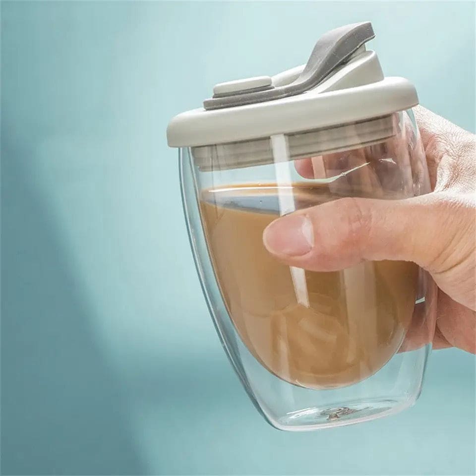 Double Wall Glass, Transparent Insulated Coffee Cup.