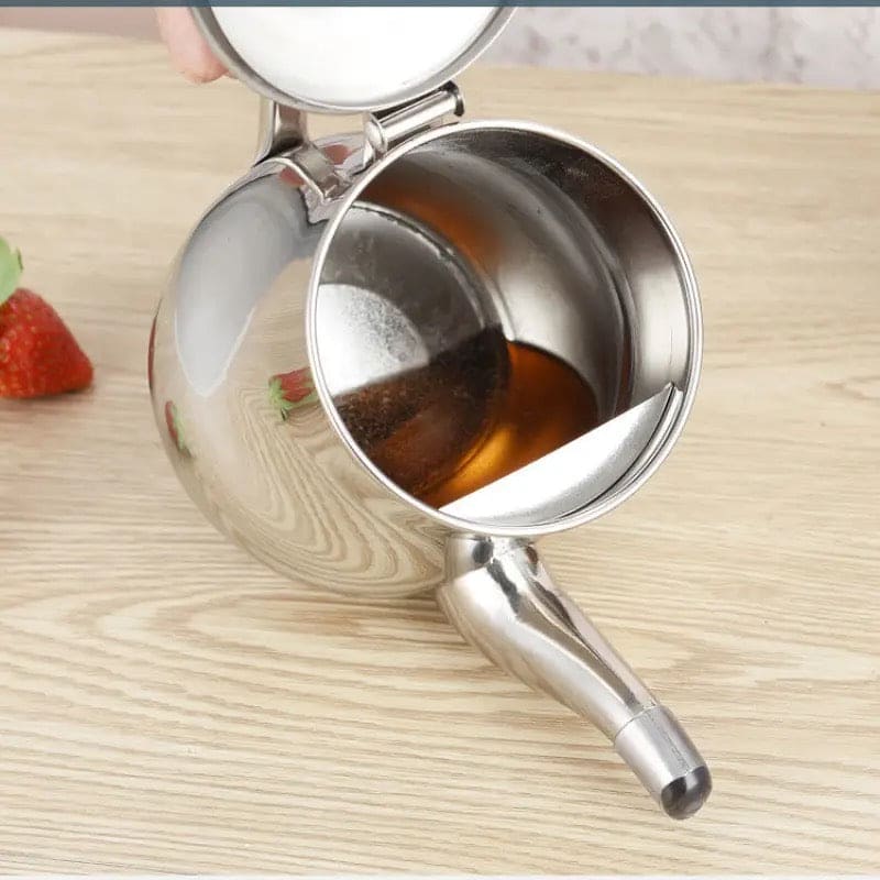 Stainless Steel Kettle Oil Filter Pot, Oil Skimmer Jug, Oil Filter Kettle, Portable Oil Strainer Pot, Cooking Oil Tank With Filter, Oil Dispenser Pot With Removable Filter, Storage Can For Kitchen