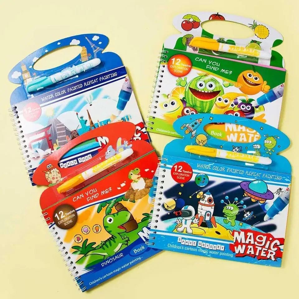 Reusable Magic Water Book, Creative Children Magical Drawing Books with Pen.