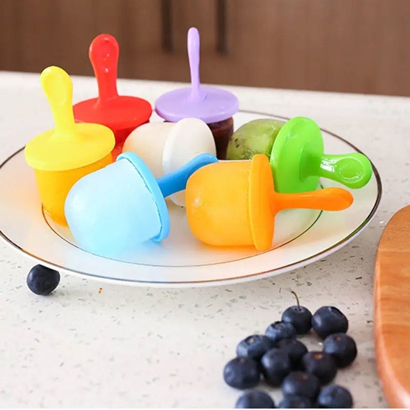 Silicone 7 Grids Fruit Shake Ice Cream Maker Mold, Silicon Popsicle Mold Tray, Portable Ice Cream Container, Fruit Shake Cream Ball Lolly Maker, Multi-Purpose Popsicle Mold, Baby Food Mold Popsicle Stick