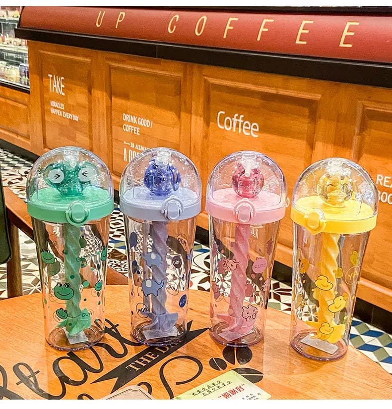 Cute Cartoon Mixing Cup, Creative Student Children Straw Cup, Plastic Straw Water Bottle, Cartoon Stirring Water Bottles, 500ml Infuser Kids Water Bottle, Portable Large Capacity Student Drink Mixing Cup