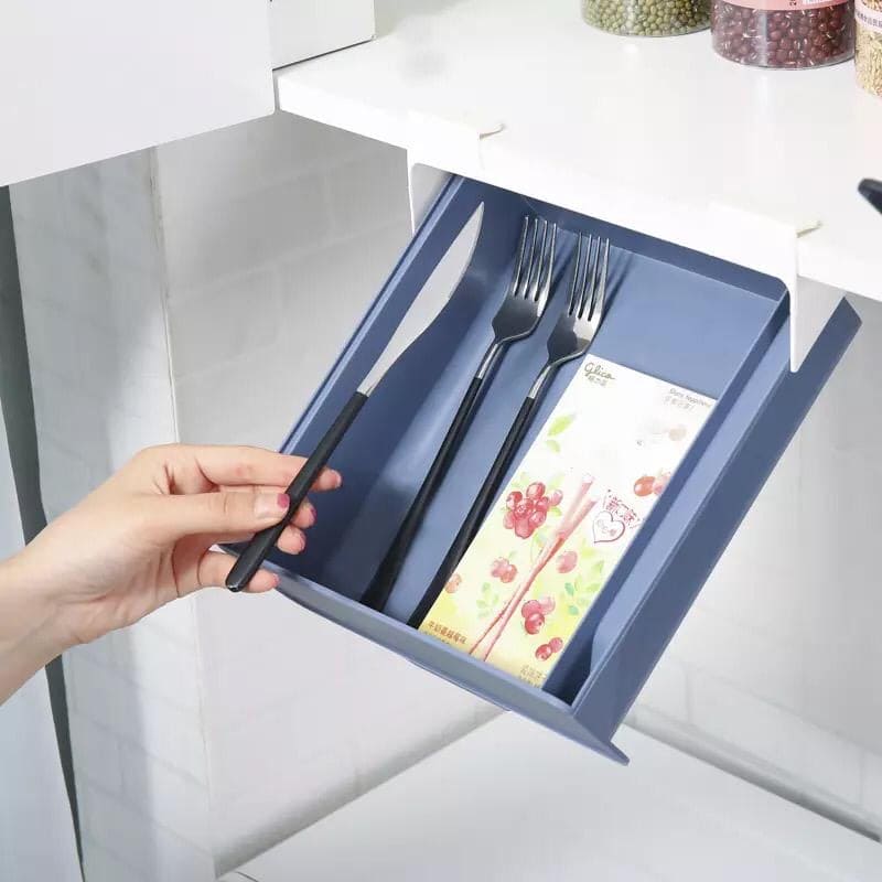 Self-Adhesive Built-In Storage Drawer, Utensil Holder, Under Desk Hanging Storage Box