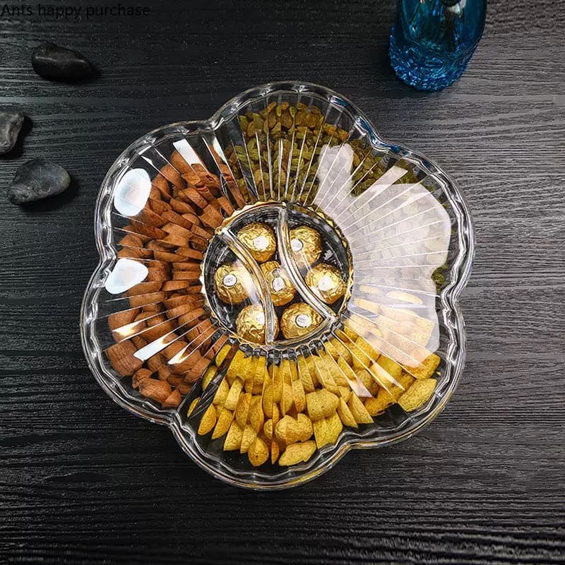 Modern Creative Crystal Dried Fruit Tray Grid with Cover, Transparent Dried Fruit Box, Acrylic Plate Fruit Basin Dry Candy Dish