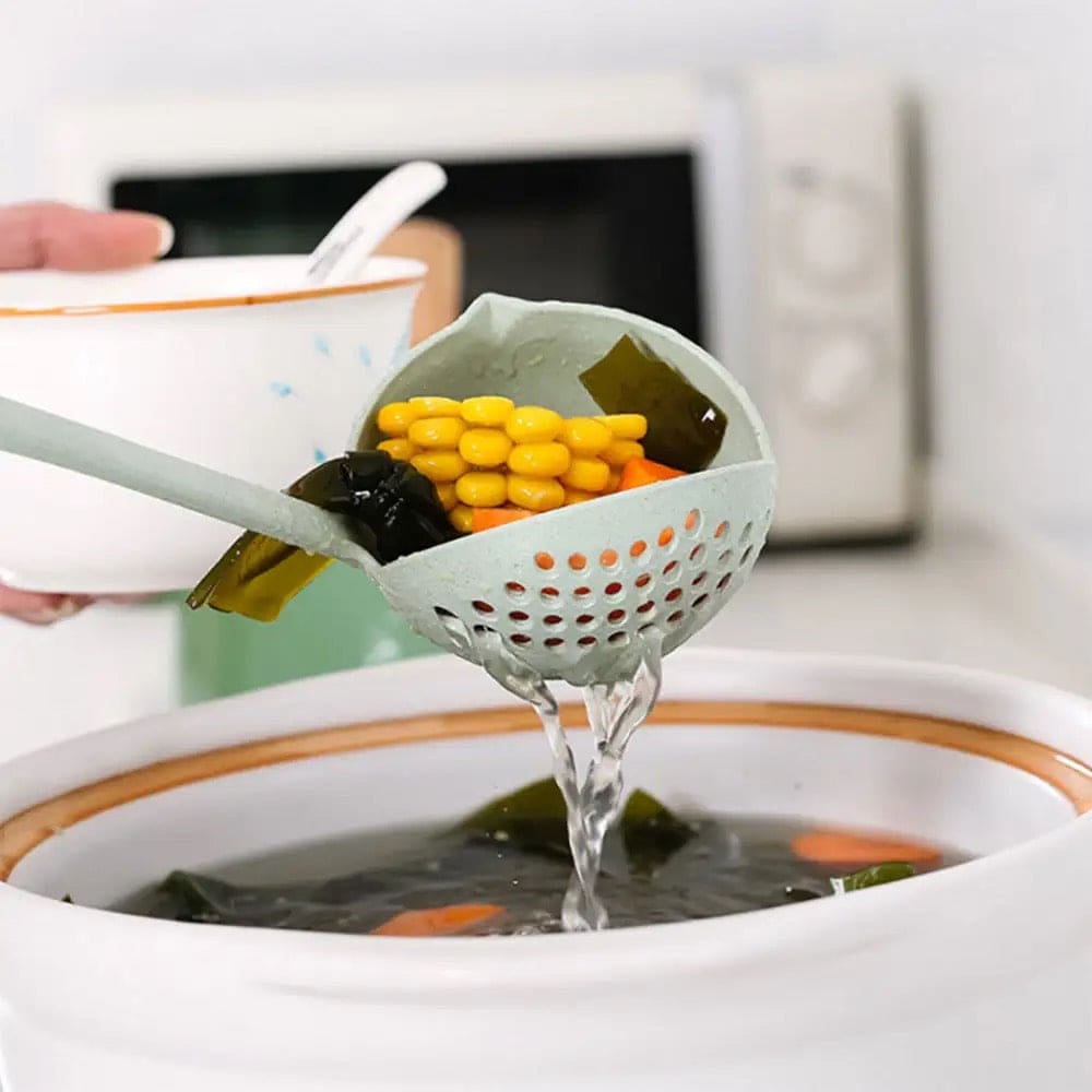 2 in 1 Soup Spoon Ladle, Long Handle Kitchen Strainer, Creative Multifunctional Soup Spoon & Colander, Wheat Kitchen Straw Soup Slotted Spoon, Plastic Spoon Filter Strainer, Household Kitchen Table wear Accessories