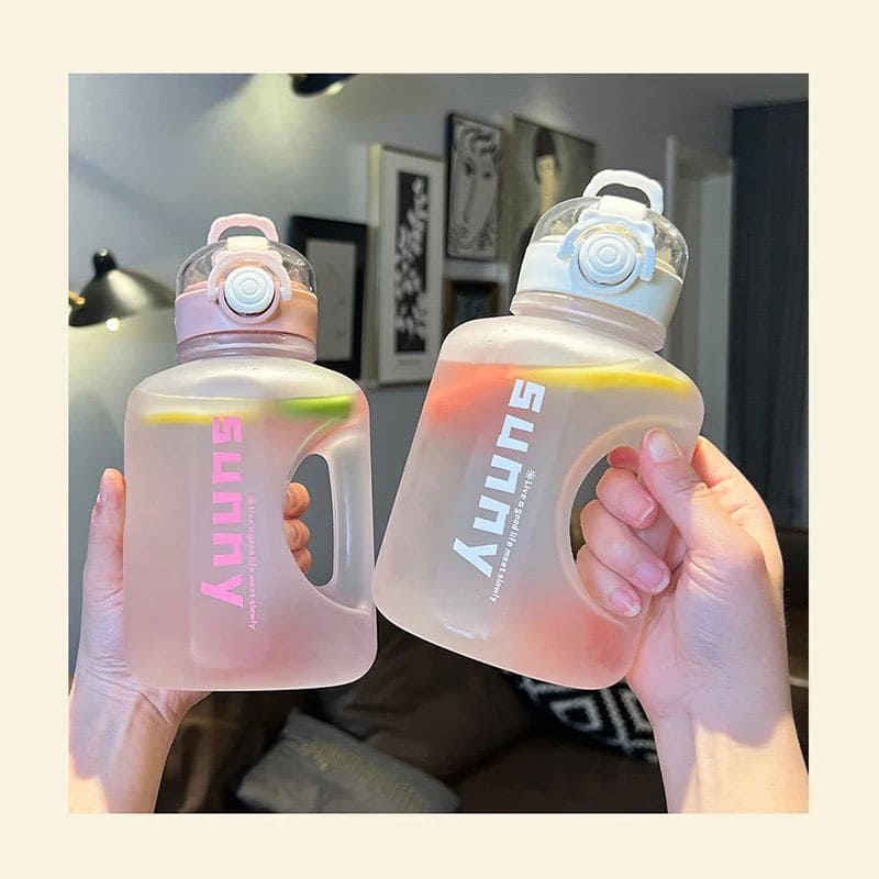 1L Sunny Water Bottle With Straw, Transparent Frosted Plastic Water Bottle, 1000ml Portable Climbing Travel Drink Cup, Outdoor Gradient Drink Bottle, Plastic Reusable Water Cup