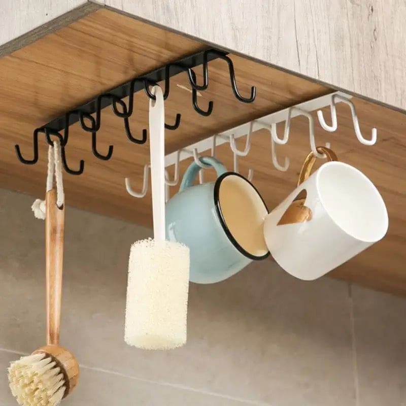 Clever Metal Hook Rack, Multi Hooks Mug Hook Rack Space Saving Quality Cabinet Hook Multifunctional Storage Holder Hanging Cup Holder Kitchen Organizer, Multifunctional Stuck Board Organizer, Under Cabinet Closet Hook Rack