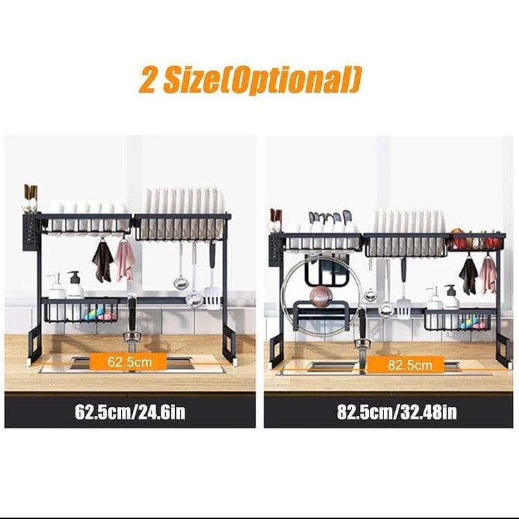 Kitchen Shelf Organizer, Dish Drying Rack, Stainless Steel Sink Drain Rack, Dishes Cutlery Dry Rack, Multifunction Metal Utensils Holder, Sink Storage Sponge Drain Rack, Telescopic Drain Rack, Double Layer Dish Organizer, Over Sink Rack