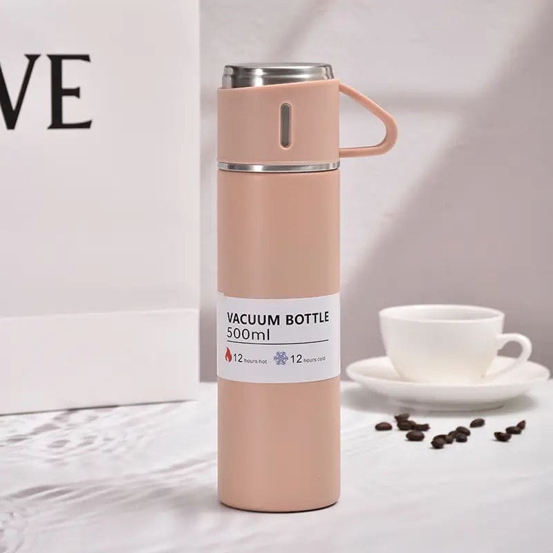 Vacuum Flask Mug Set, Stainless Steel Vacuum Flask Tumbler For Coffee Hot Water, Business Thermoses Mug, Double Layer Vacuum Insulated Flask Tumbler, Thermal Water Bottle, Leaf Proof Travel Mug, Trip Water Bottle For Car, 500Ml Bullet Thermos Bottle