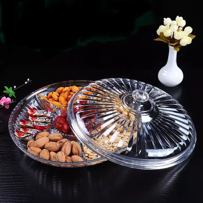 Modern Creative Crystal Dried Fruit Tray Grid with Cover, Transparent Dried Fruit Box, Acrylic Plate Fruit Basin Dry Candy Dish