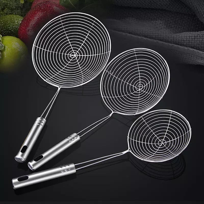 Home Kitchen Strainer, Stainless Steel Oval Skimmer, Oil Pot Food Filter, Round Stainless Steel Frying Food Colander With Long Handle, Dumplings Chaffy Dish Strainer, Kitchen Noodle Scoop Fried Strainer, Wire Fine Mesh Oil Strainer