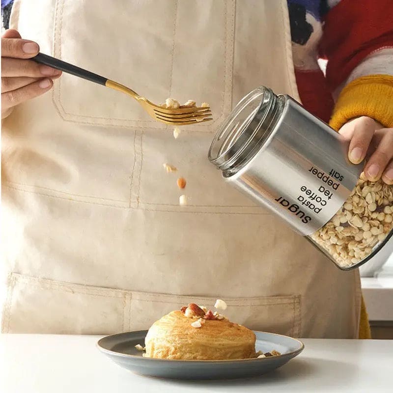 TCS Food Storage Jar, Coffee Beans Tea Snacks Sealed Container,  Multifunctional Leak Proof Transparent Wide Caliber Canister, Seasoning Bottle Spice Jars, Multifunction, Kitchen Cereal Dispenser Storage Containers, Stainless Steel Hermetic Pots